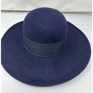 Saks Fifth Ave Blue Vintage Brim Hat Made In Italy Great Condition Rabbit Hair